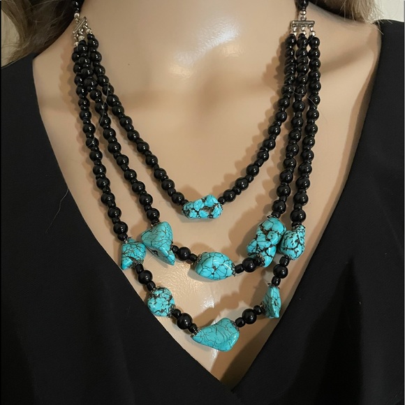 Black Onyx with Turquoise Necklace - Picture 2 of 2